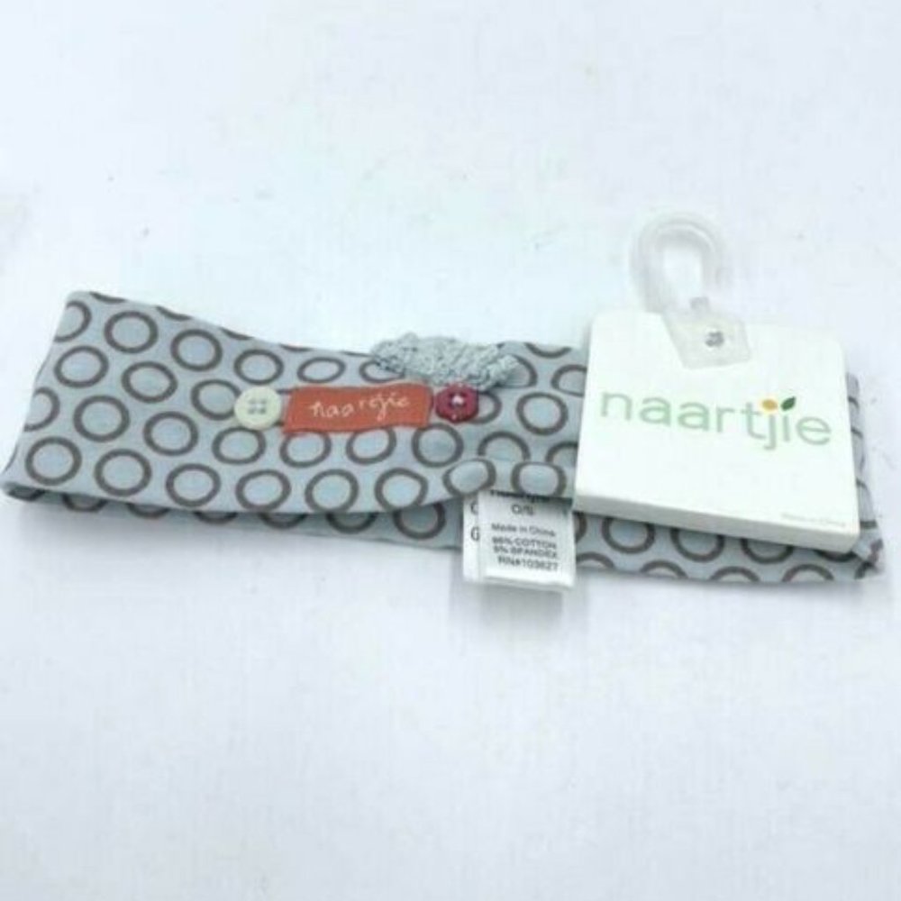 NWT Naartjie OS Headband Light Blue Brown Circle Polka Dot Flower Button Logo